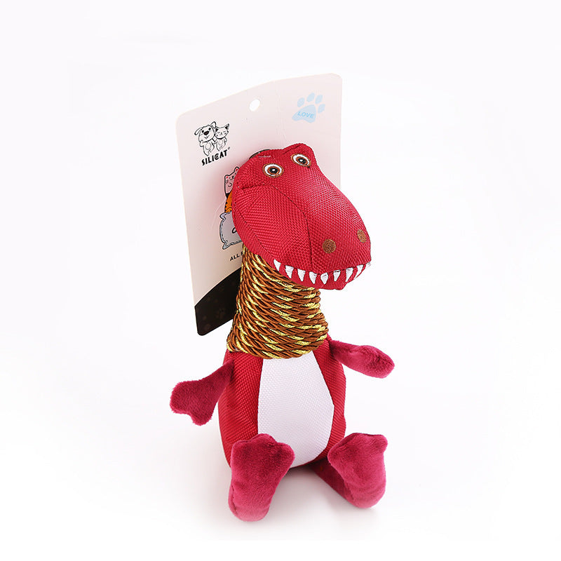 Plush Dinosaur Dog Toy with Sound and Chew Features