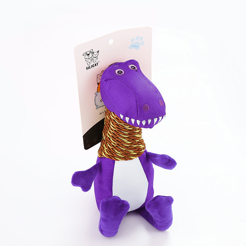 Plush Dinosaur Dog Toy with Sound and Chew Features